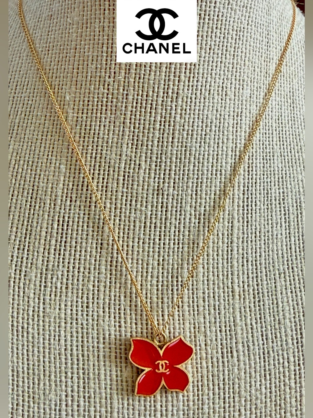 Chanel Cc Motif Red Camellia Necklace